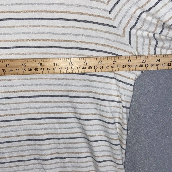 Chicos Top Womens 3 Beige Gray Stretch Scoop Neck Striped Long Sleeve Casual - Picture 7 of 15